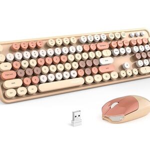 Rose Gold Wireless Retro Mechanical-Style Keyboard and Mouse